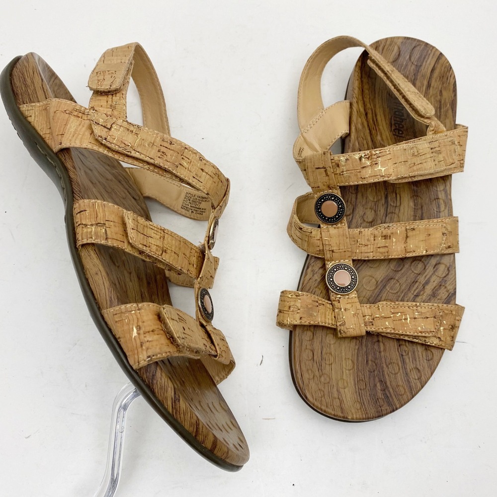 Orthaheel Yasmin II Cork Gold Medallion Orthotic Slingback Sandals Womens 10 Tan